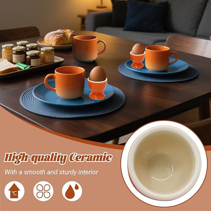 Orange Egg Cups Set of 4, Ceramic Boiled Egg Holder Stoneware Porcelain Holder Gift Set Breakfast Cooking/Childhood Memories