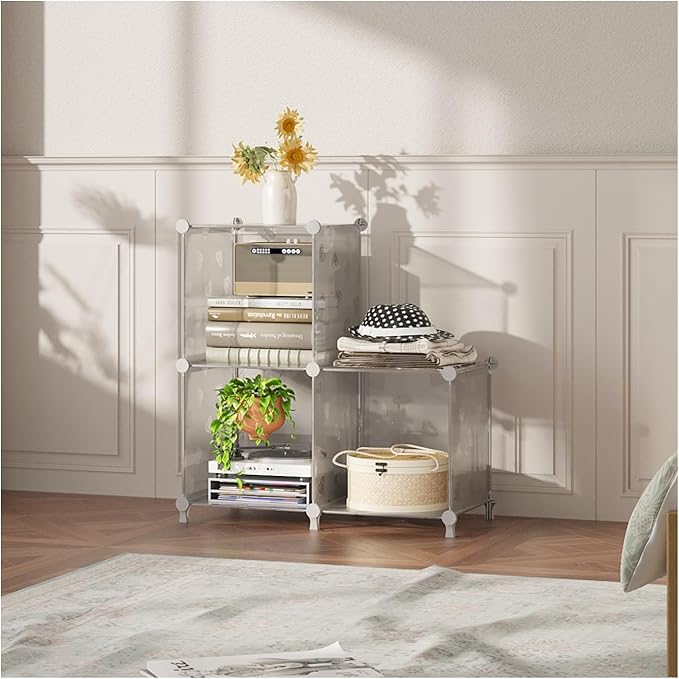 UNKU Cube Storage Organizer, 3 Cube Closet Organizer Storage Shelves, DIY Stackable Bookcase, Clothes Organizer Shelf for Closet, Bedroom, Living Room, Cabinet, Home, Office, Translucent