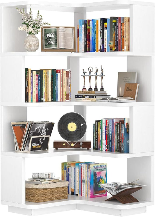 Armocity Corner Book Shelf - 5 Tier Corner Bookshelf Etagere Bookcase with Baffle, Freestanding L Shaped Display Shelf Stand for Home Office, Living Room, Bedroom, Kitchen, White