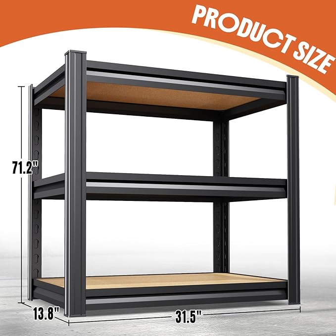 3T Storage Shelves, Garage Shelving,Adjustable Heavy Duty Shelving Unit,Garage Shelves，Wood Metal Standing Shelf Units,Utility Rack for Kitchen 35.4''H*33.5'W*13.8''D