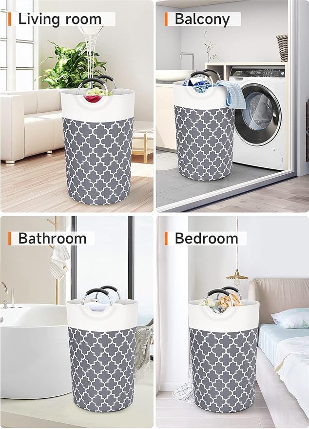 Fabspace Large Laundry Basket Laundry Hamper Bag Washing Bin Clothes Bag Collapsible Tall with Handles Waterproof Travel Bathroom College Essentials Storage for College Dorm, Family (Grey) 115L