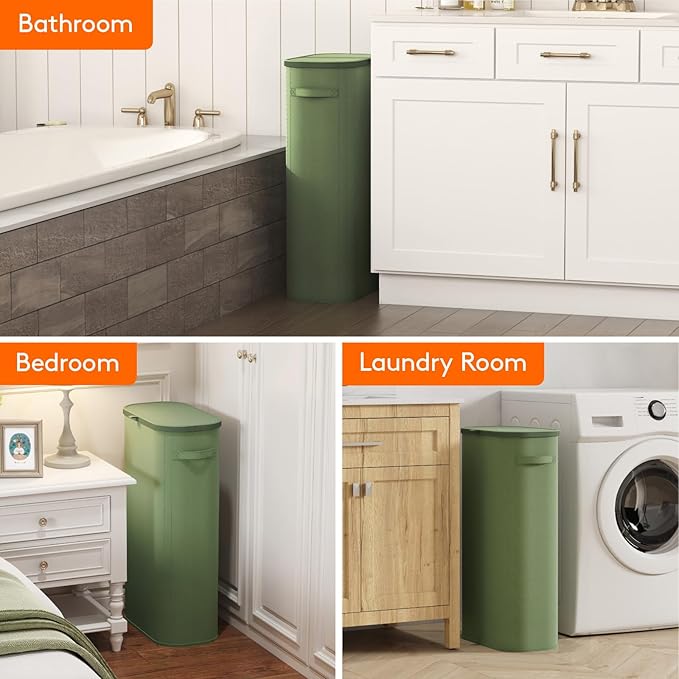 Lifewit 75L Slim Laundry Basket with Lid, Narrow Large Laundry Hamper with Plastic Handles and Removable Bag, Tall Foldable Dirty Clothes Hampers for Laundry Room, Bedroom, Bathroom, Dorm, Green