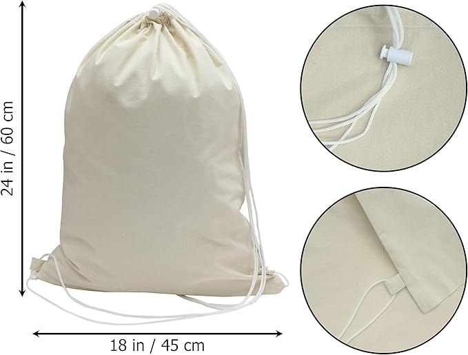 COTTON CRAFT Large Laundry Bag Backpack - 2 Pack Heavy Duty Durable Canvas Drawstring Closure Laundry Bag - Washable Utility Sack, College Dorm Hamper, Travel Laundry Organizer -18x24 inches - Natural