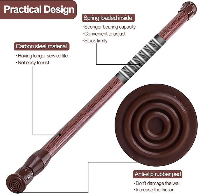 SIQUK 6 Pack Cupboard Bars Adjustable Spring Tension Rods Wood Grain Refrigerator Bar Extendable Rods for DIY Projects, 12 to 20 Inches