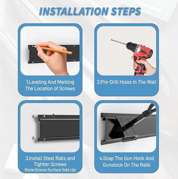 Gun Rack Wall Mount, Aluminium Alloy Gun Racks for Wall, Adjustable 4/8/12 Slot Indoor Gun Racks Securely Hold Shotguns Rifles Rack
