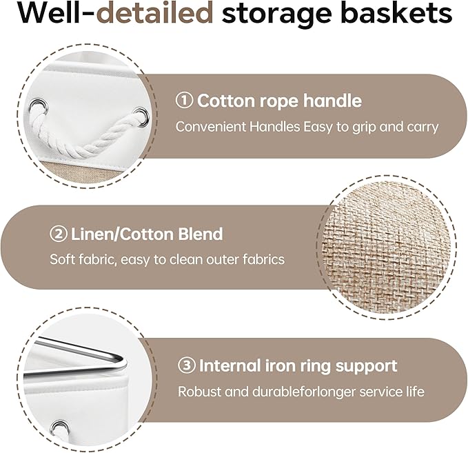 ECDYQXVU 13x13 Inch Cube Storage Bins with Reinforced Bottom Cardboard, 6 Pack Large Foldable Fabric Storage Cubes with Handles for Shelf, Closet, Laundry Organization (White&Khaki)