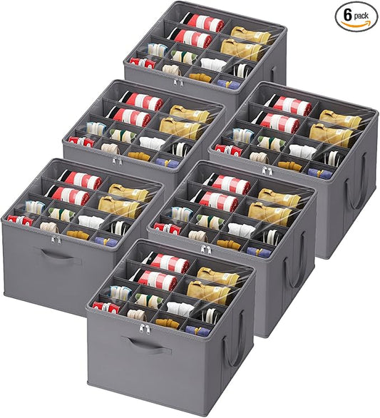 Lifewit Shoe Storage Organizer for Closet, Fabric Large Shoe Box Storage Containers with Clear Cover, Foldable Bins for Boots Heels Sneakers Fits 72-96 Pairs (Each 12-16 Pairs) 6 Pack Gray