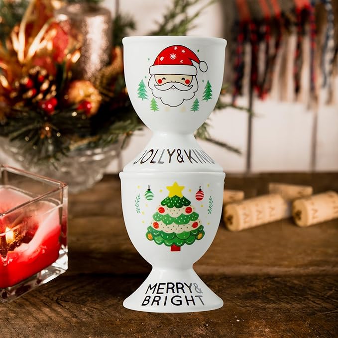Cinf Ceramic Egg Cup Set of 2 Porcelain Holder Breakfast Boiled Cooking Easy to Clean Childhood Memories Kitchen(Christmas)