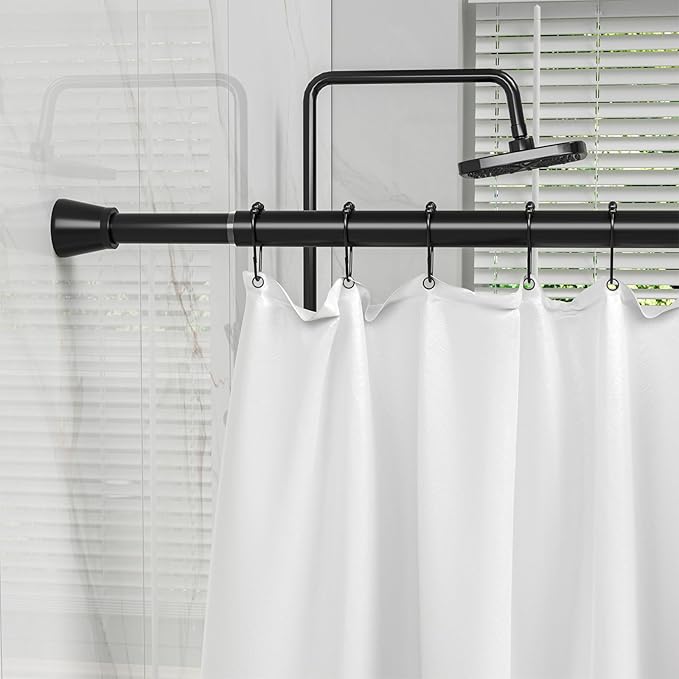 Shower Tension Curtain Rod Black 45 to 77 Inch Spring Tension Curtain Rod Shower Rod Non Slip Shower Curtain Rod No Drilling 1pcs for Windows Adjustable Tension Rods of Curtain Window Closet Kitchen