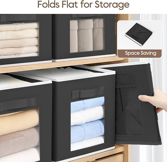 Homsorout Foldable Storage Cubes - Cubby Storage Organizer with Window, Decorative Baskets for Organizing, Fabric Bins for Clothes Storage, Closet Storage Cubes-11inch, 8 Pack, Black