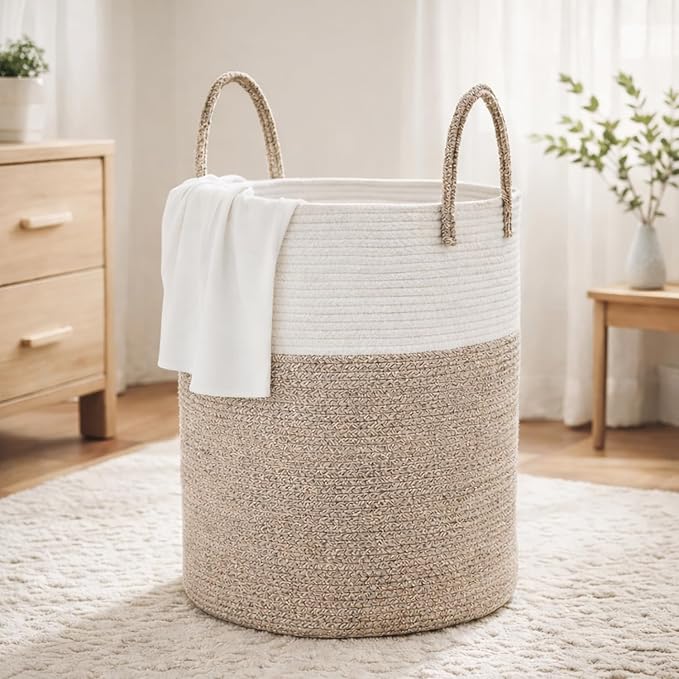 Laundry Basket 58L, Large Laundry Hamper for Dirty Clothes, woven baskets for storage Bedroom, Bathroom & Nursery, Sturdy Laundry Bin for Blanket Storage, Kids Clothes Hamper