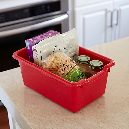 ECR4Kids Scoop Front Storage Bin, Multipurpose Organization, Red, 15-Piece