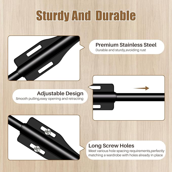 12" Valet Rod For Closet Pull Out Slide Out Adjustable Heavy Duty Valet Rod For Closet, Laundry Room, Bedroom, Bathroom(Black 2PACK)