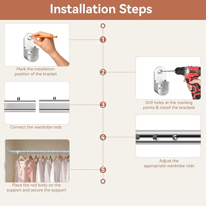Oval Closet Rod 18-40 Inch Adjustable Closet Rods for Hanging Clothes Heavy Duty Silver Poles Bar with End Supports Rust Proof Wardrobe Rod for Laundry Room RV