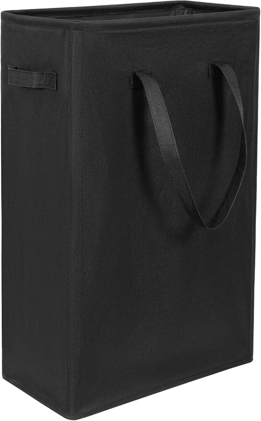 Chrislley 25-Inches Slim Laundry Hamper 60L Narrow Laundry Basket with Handle Foldable Dirty Clothes Portable Skinny Hamper Organizer Storage Bins (Black)