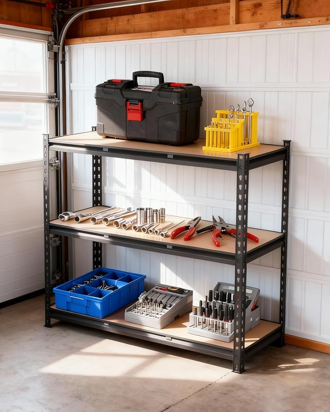 60x24x36 Heavy Duty Garage Storage Shelves,3-Tier Adjustable Metal Shelving Units, 1320 LBS Load Capacity Industrial Utility Storage Racks for Warehouse Pantry Shed Basement Garage Organization