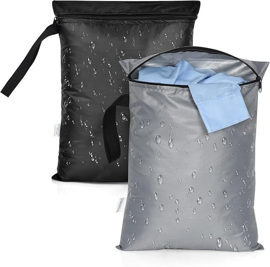OTraki 2PCS Waterproof Bag for Swimsuit 12x16 inch Wet Dry Bags With Portable Handle & Zipper Reusable Travel Wet Clothes Gym Bag Storage for Beach Drying Do Not Exceed 176℉ Black&Grey