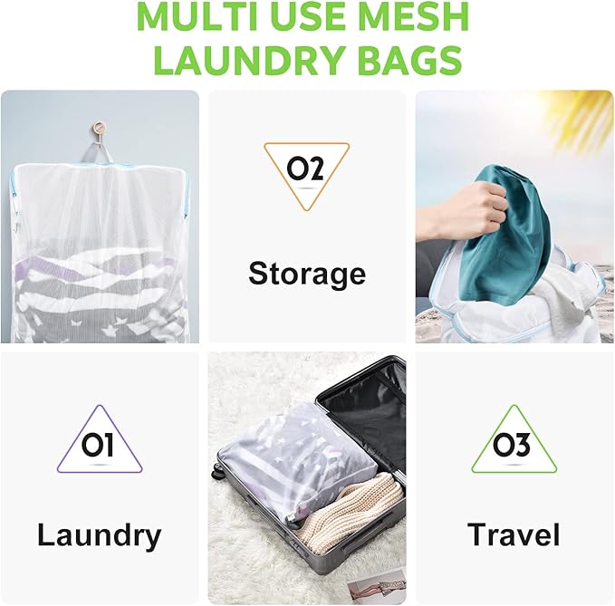 OTraki Large Mesh Laundry Bag 16x20 inch Hanging Lingerie Bag Mesh Laundry Bags with Handles Delicates Hanging Laundry Washing Machine Zipper Opening Wash Bag for Coat Sweater Sock Sheet, White