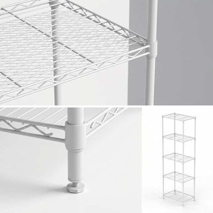 5-Tier Metal Storage Shelving Unit, 55" H Compact Wire Rack with Adjustable Leveling Feet, Standing Organizer for Kitchen Pantry Closet Laundry, 13.78" D x 17.72" W x 55.12" H