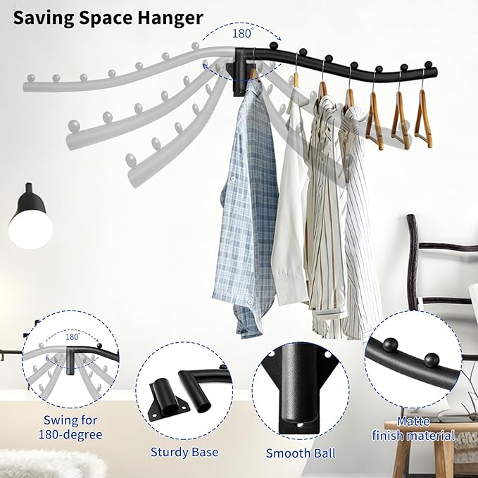 2pcs Swing Clothes Hanger Rack,Wall Mounted Clothes Rack,Heavy Duty Drying Rack,Clothes Hanger Organizer with Swing Arm Holder for Bathroom,Bedroom,Laundry Room,Swimming Pool