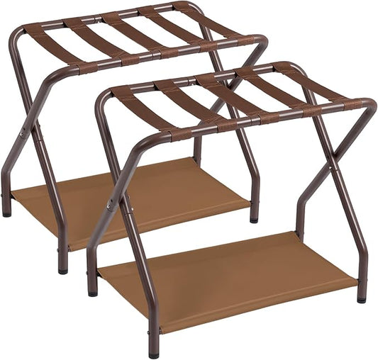AMHANCIBLE Luggage Rack, Set of 2, Foldable Suitcase Stands for Guest Room, Metal Luggage Holder with Storage Shelf for Bedroom, Hotel, Easy Assemble, Bronz HLR02BZ