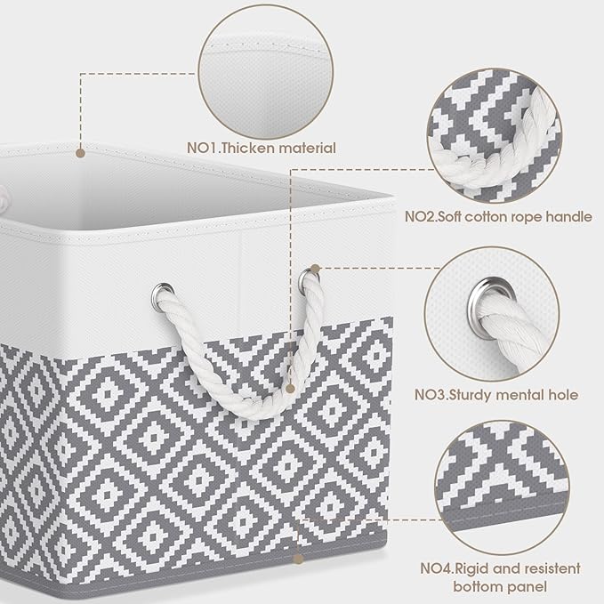 StorageTastic Storage Bins, 2-Pack Large Storage Box with Rope Handles, Collapsible Storage Basket for Organizing Books, Clothes, Rhombic Grey