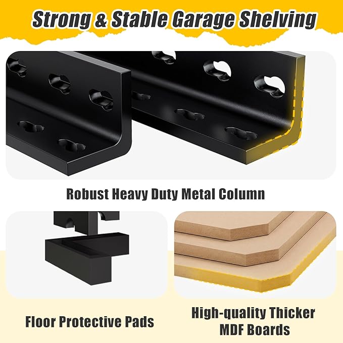5-Tier Metal Storage Shelves: Heavy Duty Garage Shelving Adjustable Shelves for Storage - Black Utility Rack Shelf for Pantry, Warehouse, Office, Kitchen, 28" W x 12" D x 59" H, 4PCS