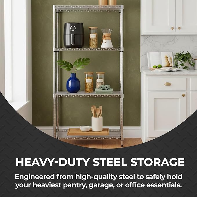 5-Tier Heavy Duty Adjustable Shelves, Metal Storage Rack with 250-lb Shelf Capacity, Chrome, 14" W x 24" L x 59" H