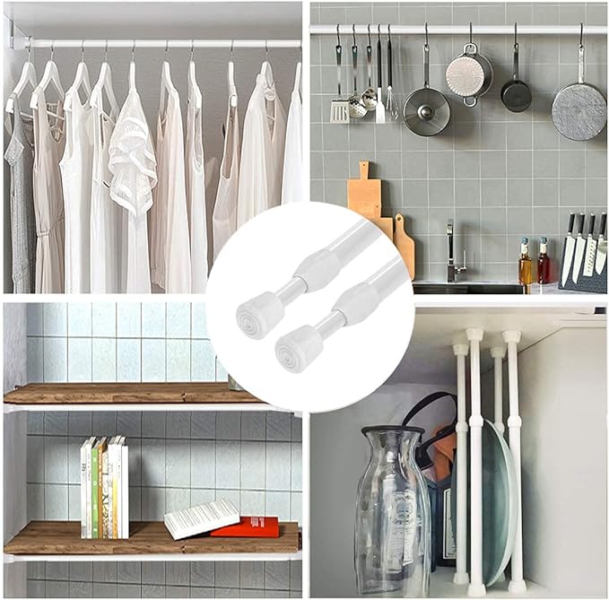 YYWL&HP 3 Pack Spring Tension Telescopic Rod Curtain Rods Adjustable Eextension Telescopic Rod, Suitable for Closet, Window, Kitchen, Bathroom, Cabinet, Wardrobe (41.1"-70.9" 3PCS WHITE)