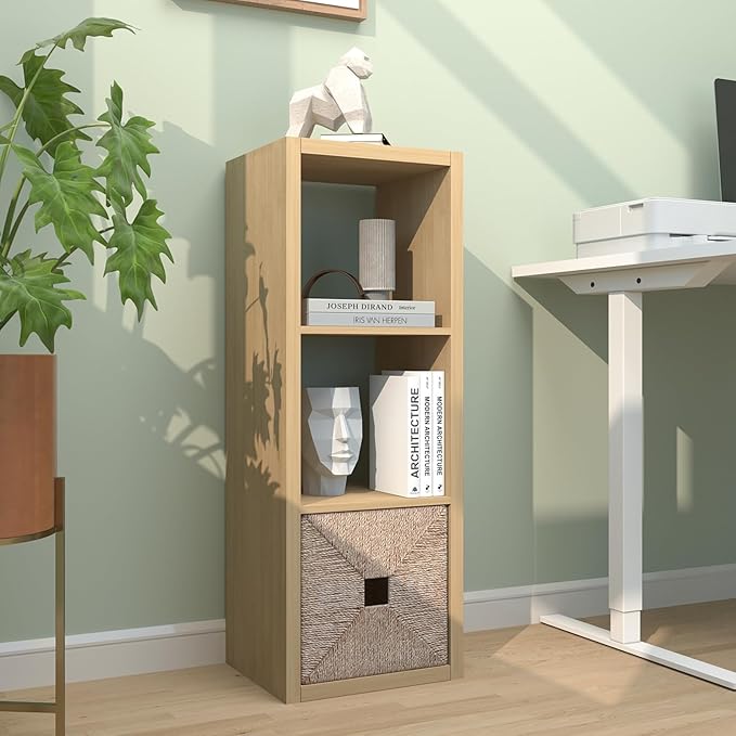 CTESNE【2026 Wooden Thick Frame 3 Cube Storage Organizer Shelf with Anti-Tipping Kits + Reversible Open Back Bookcase, Horizontal and Vertical Dual-use（Oak Color,11inch）