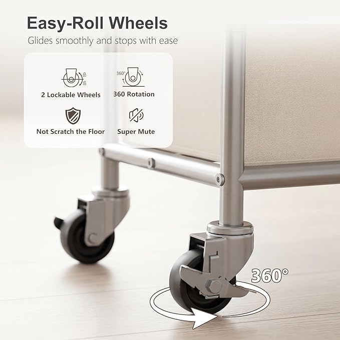 Heybly 2-Section Laundry Sorter Hamper,Rolling Laundry Hamper with Removable Bags – Heavy-Duty Laundry Sorter Cart with Wheels for Dirty Clothes, 29.1 x 15.4 x 33.1 Inches,HLH023P02