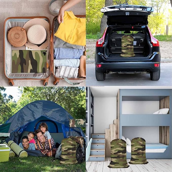 Swono Jungle Camouflage Sturdy Laundry Basket Hamper, Classic Army Green Solider Woodland Print Foldable Laundry Bag Clothing Organization for Bathroom, Bedroom, Home, Dorm, Travel