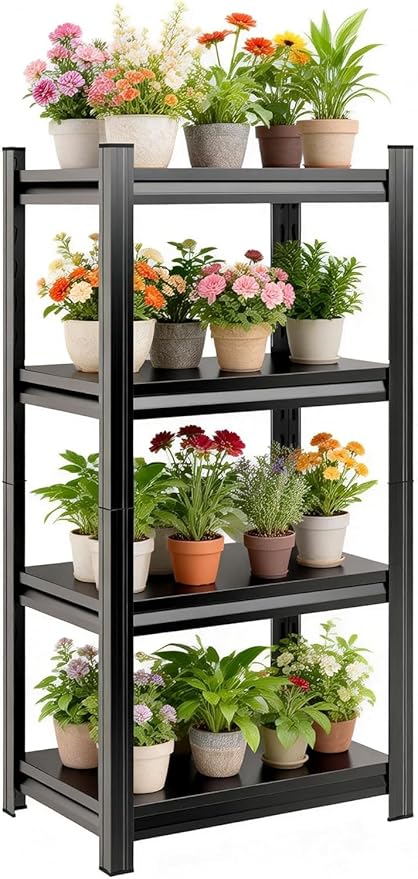 16W'' Garage Shelving Metal Garage Shelf Unit 4-Tier Storage Shelves Heavy Duty Shelf Organizer Industrial Shelves for Warehouse Basement Kitchen Pantry Commercial, Black
