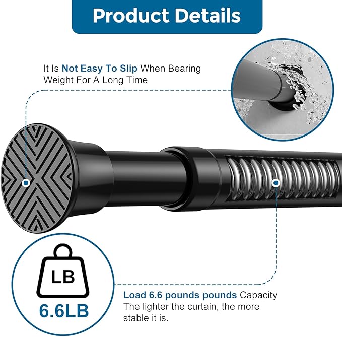2pack Tension Curtain Rod 32 to 76 Inch, Black Spring Tension Curtain Rod Adjustable Expandable Curtain Rod No Drilling, Spring Loaded Curtain Rods for Windows, Bedroom, Doorway Door, Closet