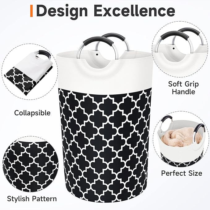 Fabspace Large Laundry Basket Laundry Hamper Bag Washing Bin Clothes Bag Collapsible Tall with Handles Waterproof Travel Bathroom College Essentials Storage for College Dorm, Family (Black) 115L