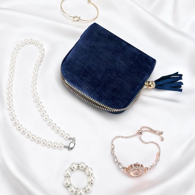 Travel Jewelry Case Small Soft Velvet Organizer Pouch Travel Gifts for Women Storage Bags Mini Jewelry Bag for Gemstones Bracelets Healing Crystal Earring Necklaces Small Pouch Gem Blue