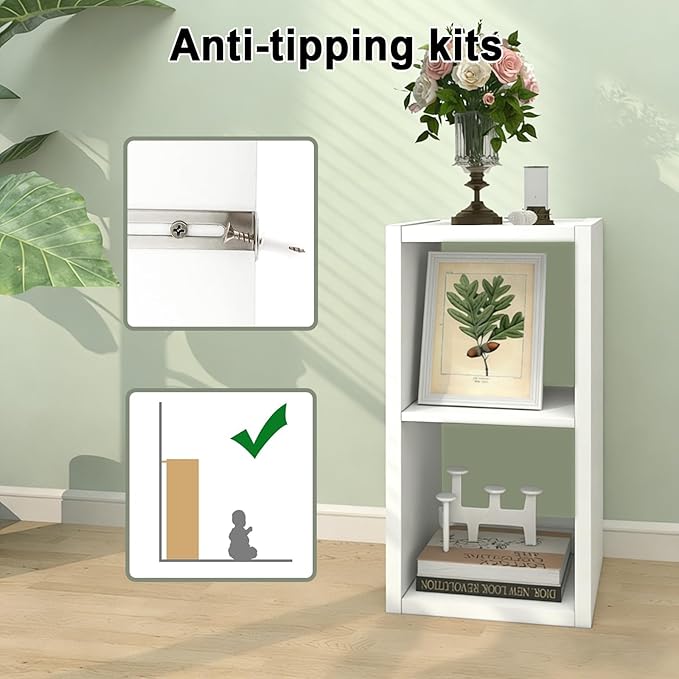 CTESNE【2026 Wooden Thick Frame 2 Cube Storage Organizer Shelf with Anti-Tipping Kits + Reversible Open Back Bookcase, Horizontal and Vertical Dual-use（White,11inch）