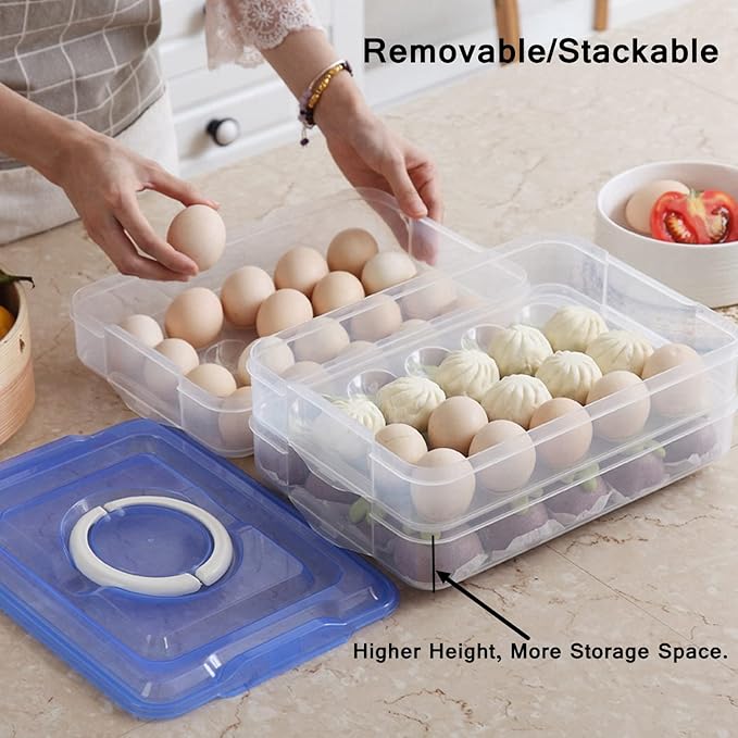 Egg Storage Container for Refrigerator, 3-Layer Deviled Egg Tray, Stackable Fridge Egg Organizer with Lid and Handle, Extra Large Holder, 60 Count Eggs Keeper(transparent 3 layer)