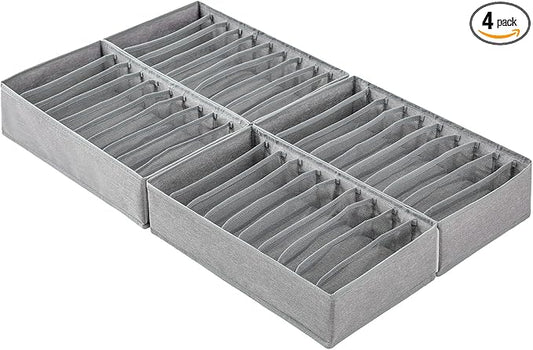 Qozary 4 Pack Drawer Organizers, 10 Grids Foldable Dresser Organizers for Clothing, Folded Clothes, T-shirt, Tank Tops, Camisoles, Underwear, Leggings, Baby Clothes