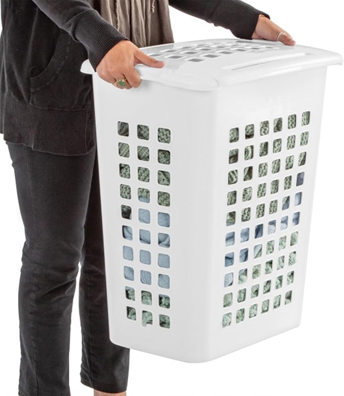 Sterilite 4-Pack LiftTop, Laundry Hamper for Clothes, Tall and Rectangular Plastic Basket with Lid, White - Large and Portable Storage Bin for Clothing and Towels - Ideal for Bathroom and Bedroom