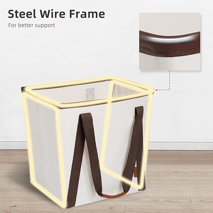 STORAGE MANIAC Collapsible Laundry Caddy, 64L (17 Gal) Large Collapsible Laundry Basket with Sturdy Metal Wire Frame, Long Carry Handles - Space-Saving, Foldable Laundry hamper, 1 Pack Beige