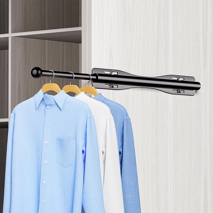 12" Valet Rod For Closet Pull Out Slide Out Adjustable Heavy Duty Valet Rod For Closet, Laundry Room, Bedroom, Bathroom(Black 2PACK)
