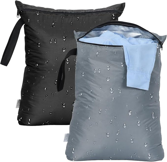 OTraki 2PCS Wet Bags 16x20 inch Medium Wet Dry Bag for Swimsuit and Towels Waterproof Beach Swimming Bag, Wet Dirty Clothes Gym Bags with Handle Drying Do Not Exceed 176℉ (Black & Grey)
