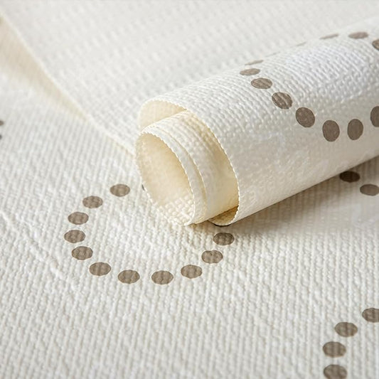 12X120 Inch Shelf Liner for Kitchen Cabinets, PVC Drawer Liner for Dresser Non-Slip Bathroom, Non-Adhesive Cabinet Liner Washable (Beige Circle)(5 Roll)
