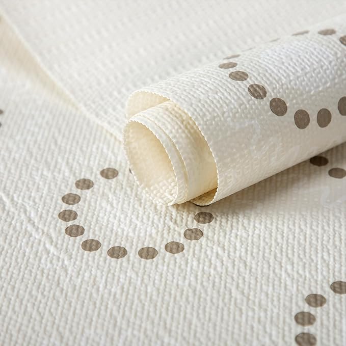 12X120 Inch Shelf Liner for Kitchen Cabinets, PVC Drawer Liner for Dresser Non-Slip Bathroom, Non-Adhesive Cabinet Liner Washable (Beige Circle)(3 Roll)
