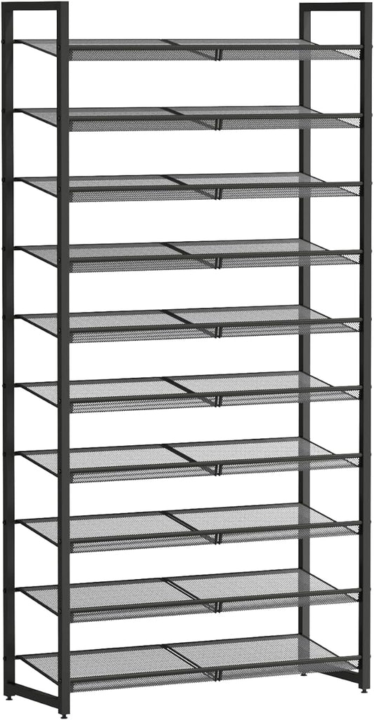 Shoe Rack, 10-Tier Metal Shoe Organizer, Tall Shoe Rack for Closet,entryway,Garage, with Adjustable Flat or Angled Shelves, 42-50 Pairs,Shoes that can accommodate The Whole Family.
