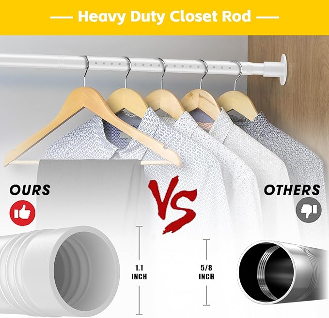 2 Pack Closet Rod,17 to 96 Inch Adjustable Closet Rods for Hanging Clothes Heavy Duty Closet Hanging Rod White Closet Poles for Wardrobes,Bathroom,Windows