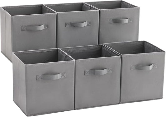 MAX Houser 6 Pack Foldable Fabric Storage Bins with Handles - Ideal for Closet Organization, Bedroom and Nursery (Grey, 10.5"x10.5"x11")