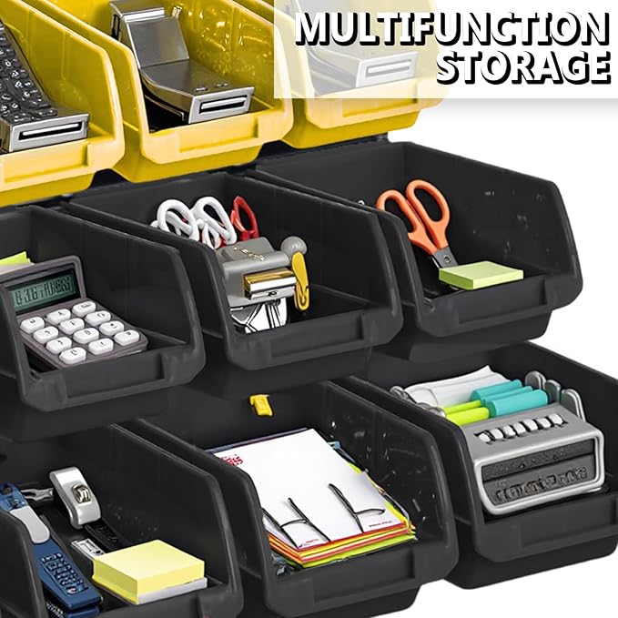 Wall Mounted Storage Bins, Nut and Bolt Organizer, Plastic Bolt Bin, Screw Organizer, Storage Bins for Garage (YELLOW+BLACK, SMALL(30PCS))
