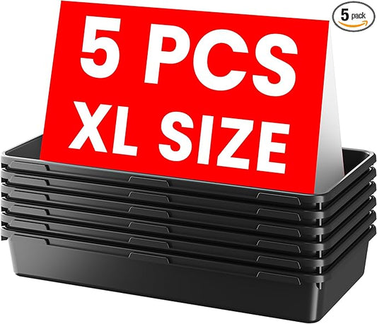 A-LuGei【X-Large Size【5 Pcs】 Tool Box Organizer Tray Divider【Single Size】 Black Plastic Desk Drawer Organizer Garage Organization for Wrench Plier Hammer Bit Socket Extension Screwdriver Bolt Hex key